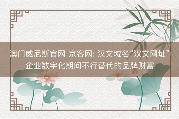 澳门威尼斯官网 京客网: 汉文域名“汉文网址”企业数字化期间不行替代的品牌财富